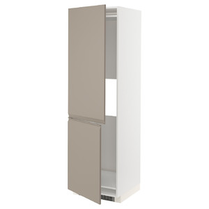 METOD Hi cab f fridge or freezer w 2 drs, white/Upplöv matt dark beige, 60x60x200 cm