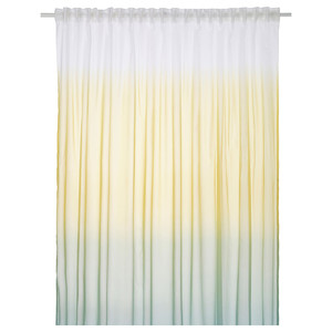 GLASÖRT Sheer curtain, 1 piece, light yellow/grey-turquoise, 300x300 cm