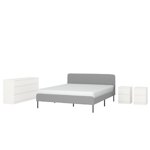 SLATTUM / KULLEN Bedroom furniture, set of 4, Knisa light grey/white, 140x200 cm