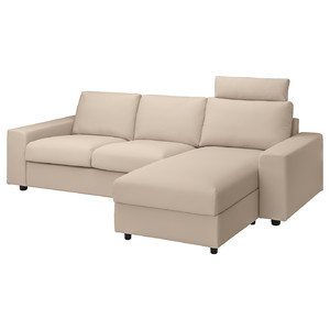 VIMLE 3-seat sofa with chaise longue, with wide armrests with headrest/Hallarp beige
