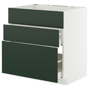 METOD / MAXIMERA Base cab f sink+3 fronts/2 drawers, white/Havstorp deep green, 80x60 cm