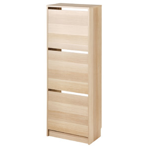 BISSA Shoe cabinet with 3 compartments, oak effect, 49x28x135 cm