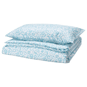 CYMBALBLOMMA Duvet cover and pillowcase, white/blue, 150x200/50x60 cm