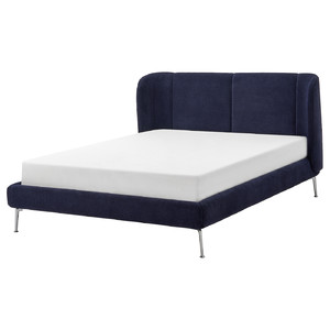 TUFJORD Upholstered bed frame, Tallmyra black-blue/Lindbåden, 160x200 cm