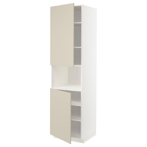 METOD High cab f micro w 2 doors/shelves, white/Havstorp beige, 60x60x220 cm