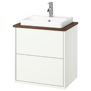 HAVBÄCK / ORRSJÖN Wash-stnd w drawers/wash-basin/tap, white/brown walnut effect, 62x49x71 cm