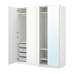 PAX / FARDAL/ÅHEIM Wardrobe combination, high-gloss white/mirror glass, 200x60x236 cm