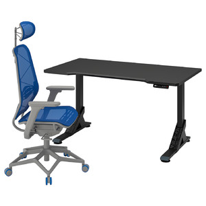 UPPSPEL / STYRSPEL Gaming desk and chair, black blue/light grey, 140x80 cm