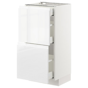 METOD / MAXIMERA Base cab with 2 fronts/3 drawers, white/Voxtorp high-gloss/white, 40x37 cm