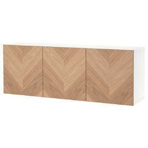 BESTÅ Wall-mounted cabinet combination, white/Hedeviken oak veneer, 180x42x64 cm