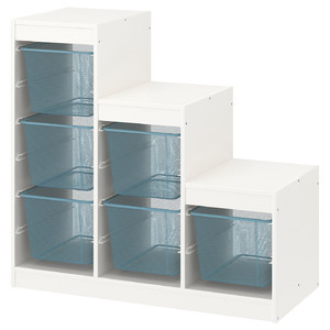 TROFAST Storage combination with boxes, white/grey-blue, 99x44x94 cm