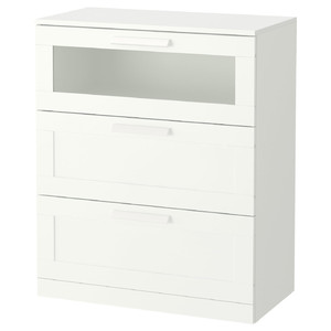 BRIMNES Chest of 3 drawers, white, frosted glass, 78x95 cm