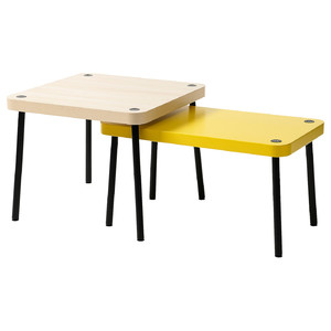 SONHULT Nest of tables, set of 2, yellow/birch effect