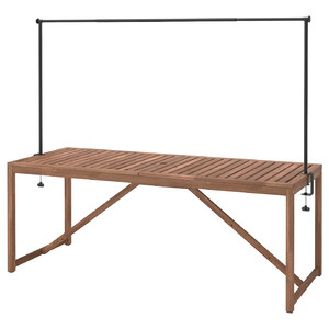 NÄMMARÖ / HELGEÖ Table with decorating rod, outdoor light brown stained/black, 200 cm