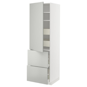 METOD / MAXIMERA Hi cab w shlvs/4 drawers/dr/2 frnts, white/Havstorp light grey, 40x60x200 cm