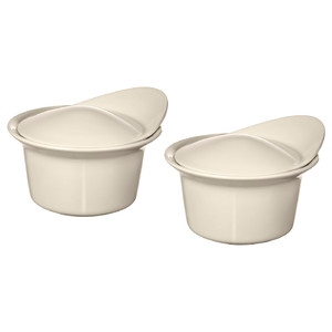 FÄRGKLAR Oven/serving dish with lid, glossy beige, 0.2 l, 2 pack