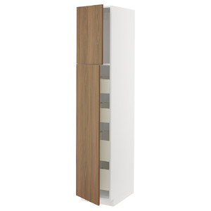 METOD/MAXIMERA Hi cab w 2 doors/4 drawers, white/Tistorp brown walnut effect, 40x60x200 cm