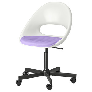 LOBERGET / MALSKÄR Swivel chair + pad, white black/lilac