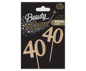 Birthday Picks 40 6pcs, gold