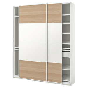 PAX / MEHAMN Wardrobe combination, white double sided/white white stained oak effect, 200x44x236 cm