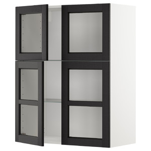 METOD Wall cabinet w shelves/4 glass drs, white/Lerhyttan black stained, 80x100 cm