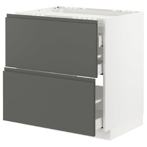 METOD / MAXIMERA Base cab f hob/2 fronts/3 drawers, white/Voxtorp dark grey, 80x60 cm