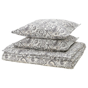 RODGERSIA Duvet cover and 2 pillowcases, grey/white, 200x200/50x60 cm