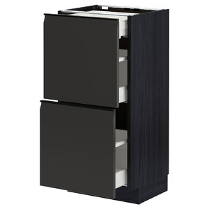 METOD / MAXIMERA Base cab with 2 fronts/3 drawers, black/Upplöv matt anthracite, 40x37 cm