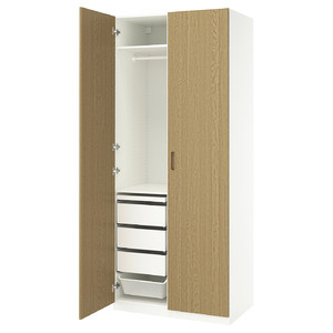 PAX / TONSTAD Wardrobe combination, white/oak veneer, 100x60x236 cm