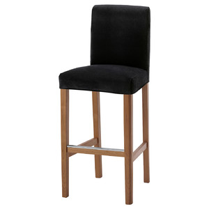 BERGMUND Bar stool with backrest, oak/Djuparp dark grey, 75 cm