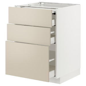 METOD / MAXIMERA Bc w pull-out work surface/3drw, white/Havstorp beige, 60x60 cm