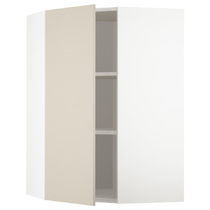 METOD Corner wall cabinet with shelves, white/Havstorp beige, 68x100 cm