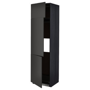 METOD High cab f fridge/freezer w 3 doors, black/Nickebo matt anthracite, 60x60x220 cm