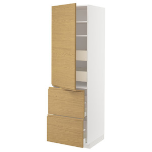 METOD / MAXIMERA Hi cab w shlvs/4 drawers/dr/2 frnts, white/Voxtorp oak effect, 60x60x200 cm