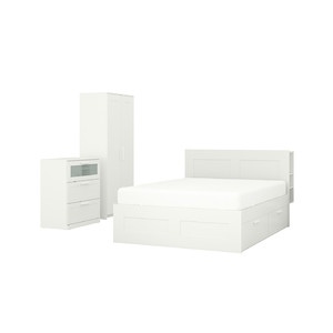 BRIMNES Bedroom furniture, set of 3, white, 140x200 cm