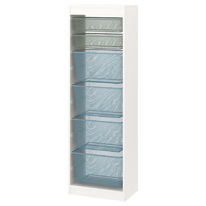 TROFAST Storage combination with boxes, white light green-grey/grey-blue, 46x30x145 cm