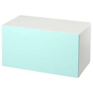 SMÅSTAD Bench with toy storage, white, pale turquoise, 90x50x48 cm