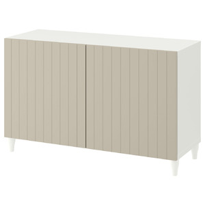 BESTÅ Storage combination with doors, white, Sutterviken/Kabbarp grey-beige, 120x42x74 cm
