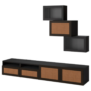 BESTÅ TV storage combination/glass doors, black-brown Sindvik/Studsviken dark brown, 240x42x190 cm