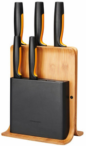 Fiskars Functional Form Bamboo Knife Block with 5 Knives