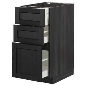 METOD/MAXIMERA Base cabinet with 3 drawers, black/Lerhyttan black stained, 40x61.9x88 cm