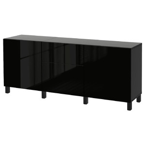 BESTÅ Storage combination with drawers, black-brown, Selsviken high-gloss black, 180x40x74 cm