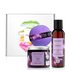 ORGANIQUE Sensual Gift Set Black Orchid - Creamy Whip Bath, Massage Oil, Bath Bomb