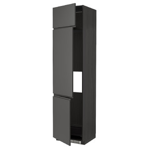 METOD High cab f fridge/freezer w 3 doors, black/Voxtorp dark grey, 60x60x240 cm