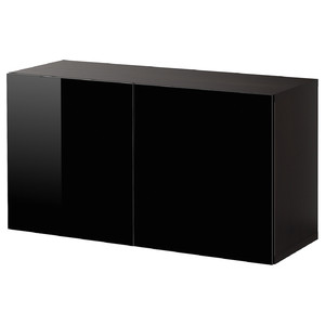 BESTÅ Wall-mounted cabinet combination, black-brown/Selsviken black, 120x42x64 cm
