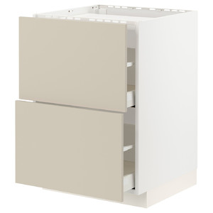 METOD / MAXIMERA Base cab f hob/2 fronts/2 drawers, white/Havstorp beige, 60x60 cm