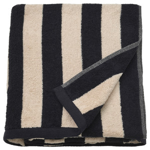 SLÅNHÖSTMAL Bath sheet, black/light beige striped, 100x150 cm