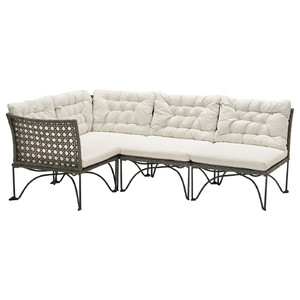 JUTHOLMEN Modular corner sofa 3-seat, outdoor, dark grey/Kuddarna light grey-beige