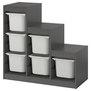 TROFAST Storage combination with boxes, grey/grey, 99x44x94 cm