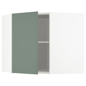 METOD Corner wall cabinet with shelves, white/Bodarp grey-green, 68x60 cm